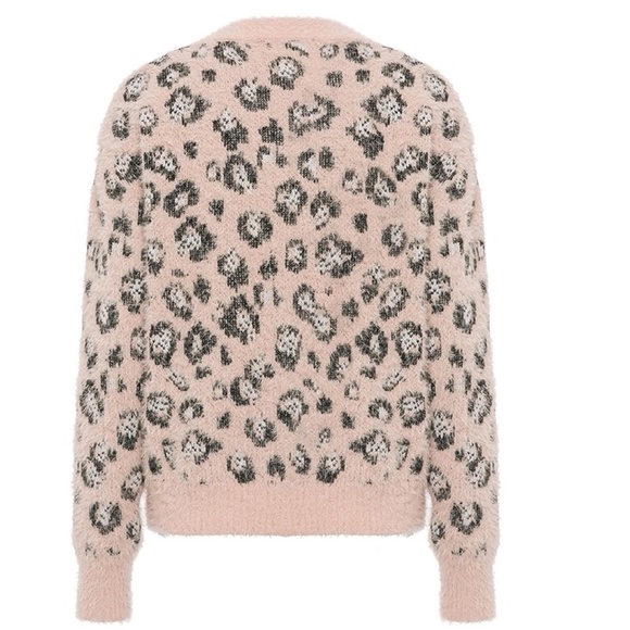 Fuzzy Pink Cheetah Buttoned Cardigan V-Neck - Picture 8 of 10